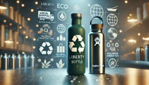 Infographic comparing the manufacturing process of Liberty (USA) and Hydrowion (China) stainless steel bottles