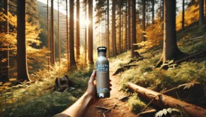 Liberty Bottle being held while hiking through a forest, showcasing durability and eco-conscious living