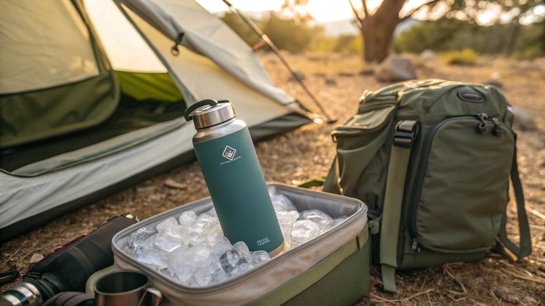 Water bottle in cooler with ice