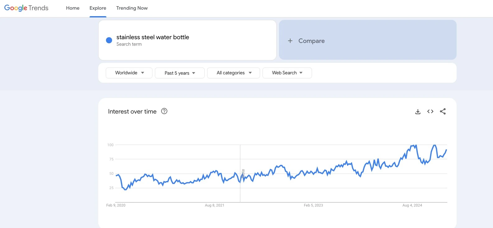Stainless steel water bottle Google search trends