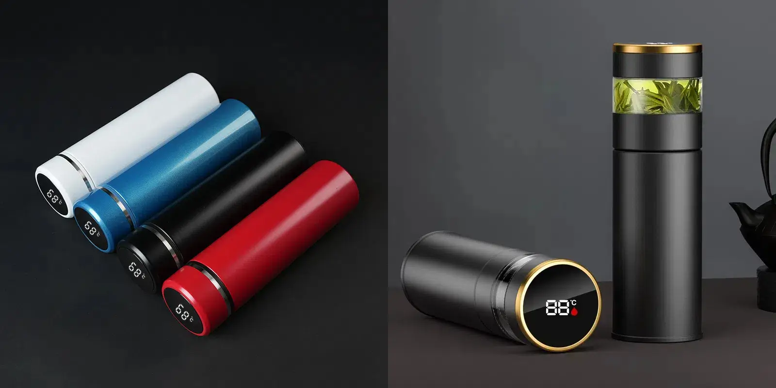 Smart stainless steel water bottle with digital display