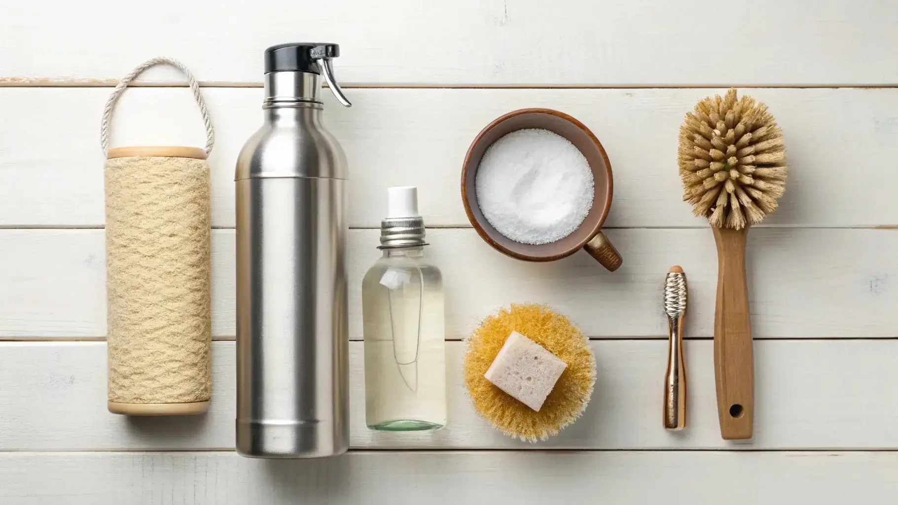 Cleaning stainless steel water bottle with baking soda and vinegar