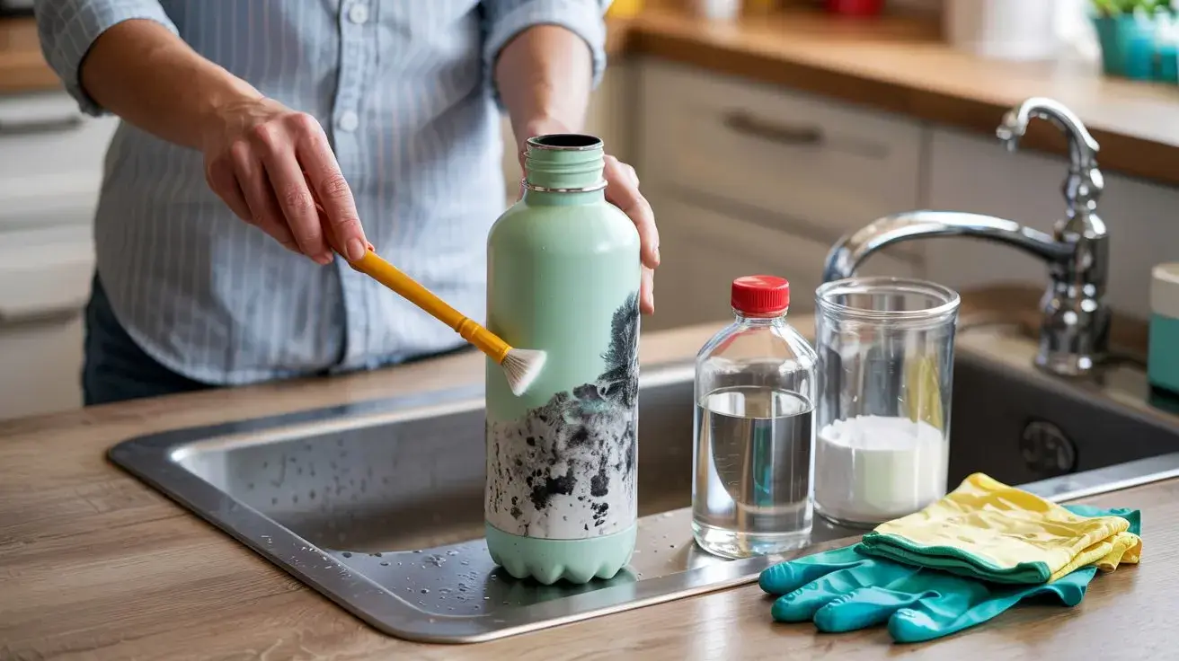 Cleaning mold from inside a water bottle with brush