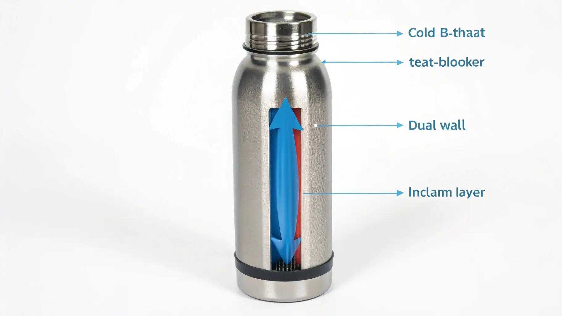 Cutaway view of an insulated stainless steel bottle showing dual-wall vacuum