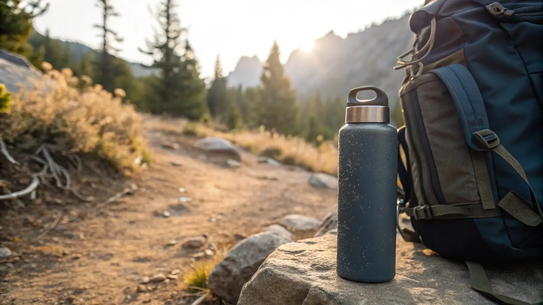 Yeti bottle in outdoor rugged scene