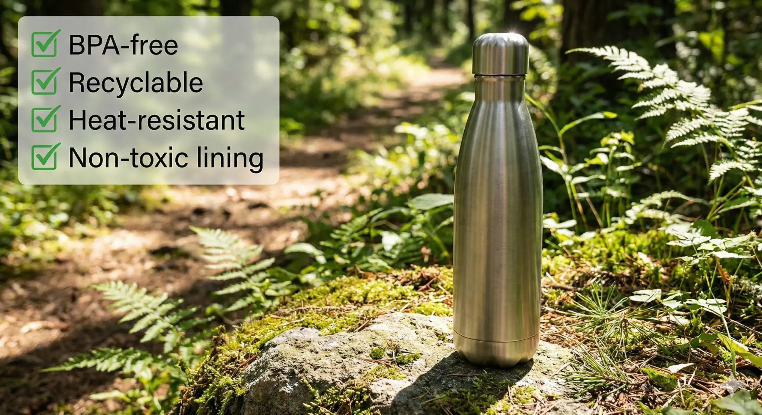 Checklist beside eco-friendly stainless bottle in sunlight
