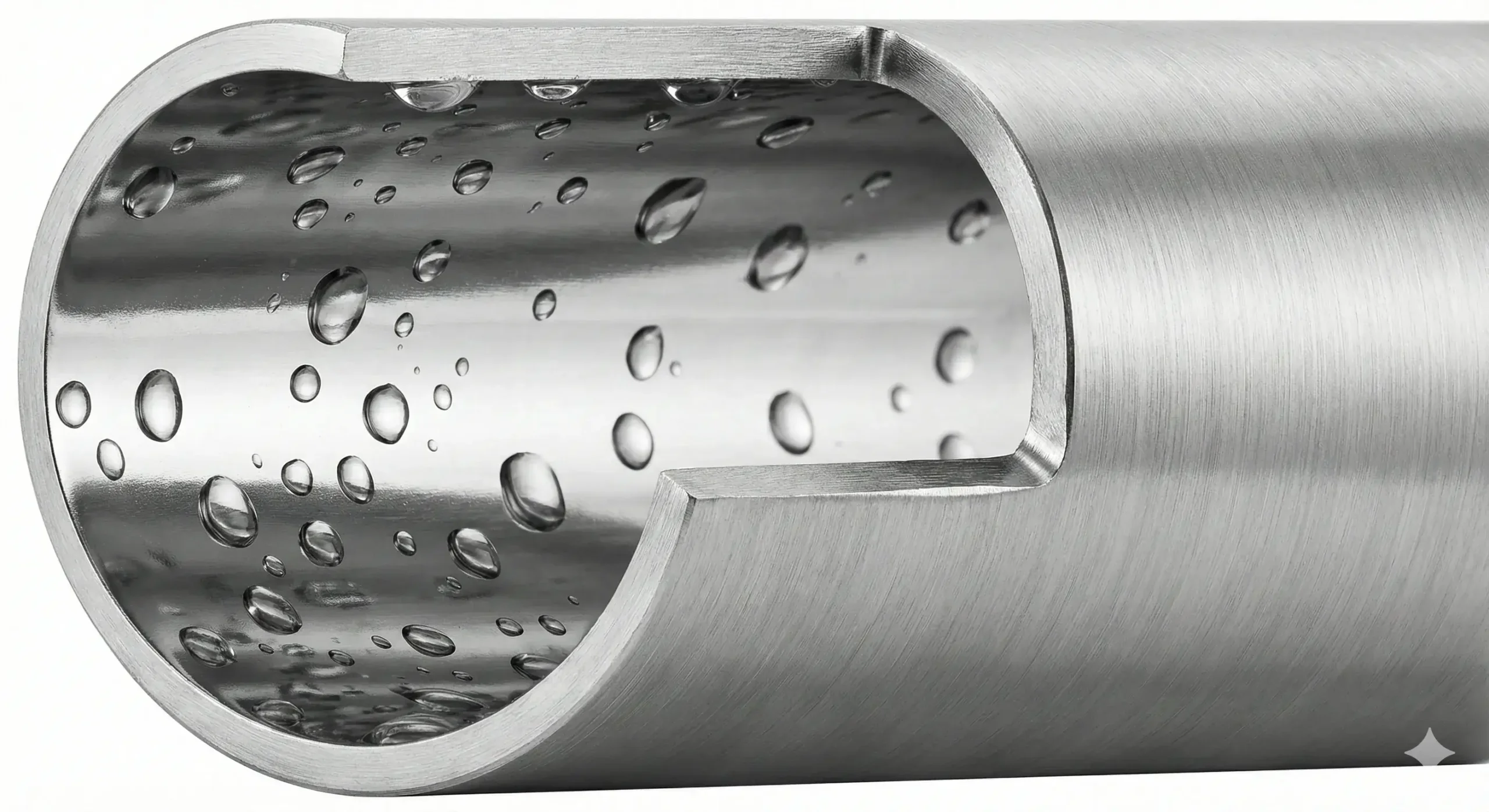 Close-up of clean stainless steel pipe interior