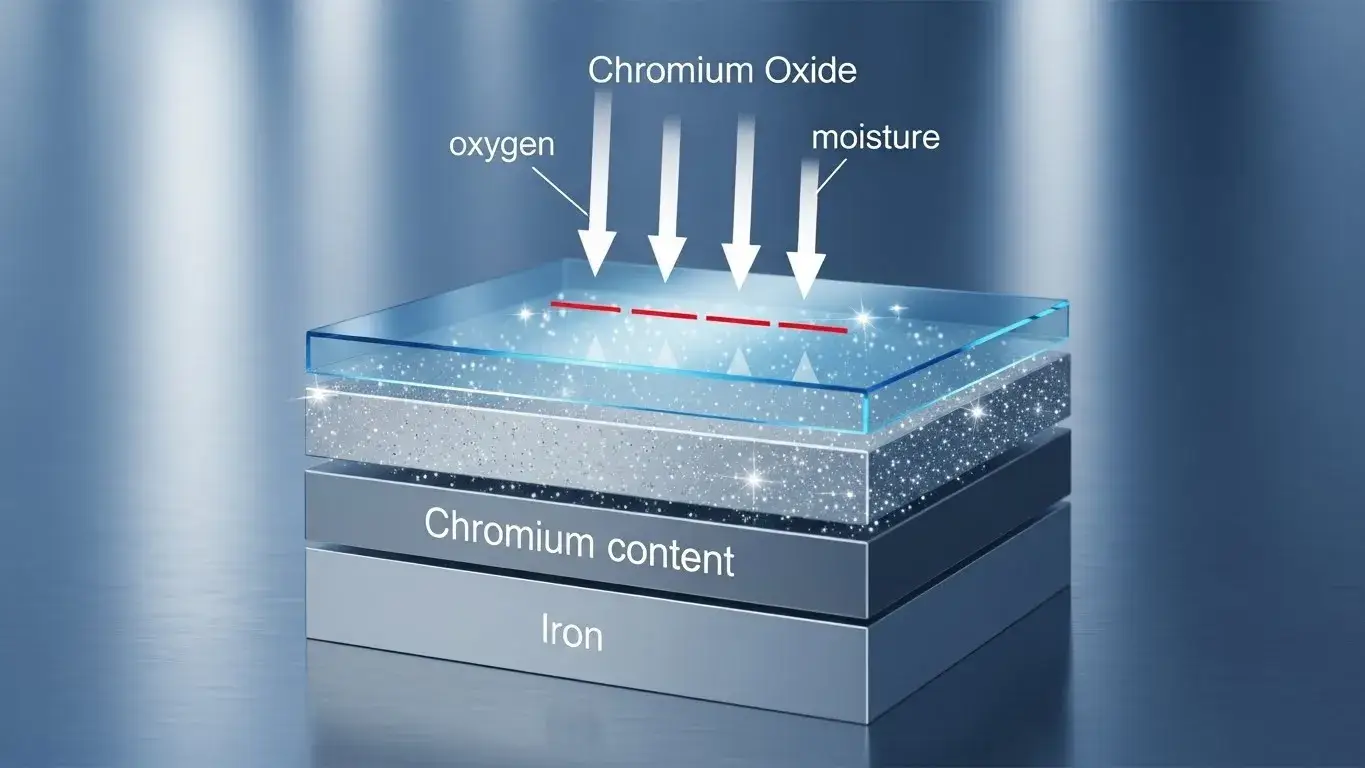Chromium oxide layer on stainless steel