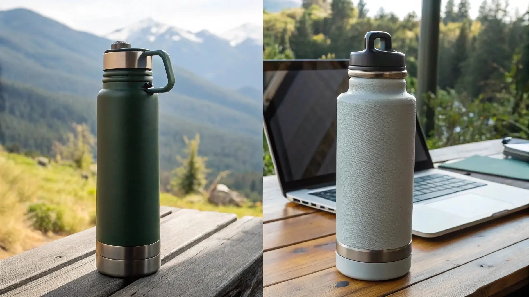 Stanley Quencher and Classic bottle side-by-side on gym and outdoor surfaces