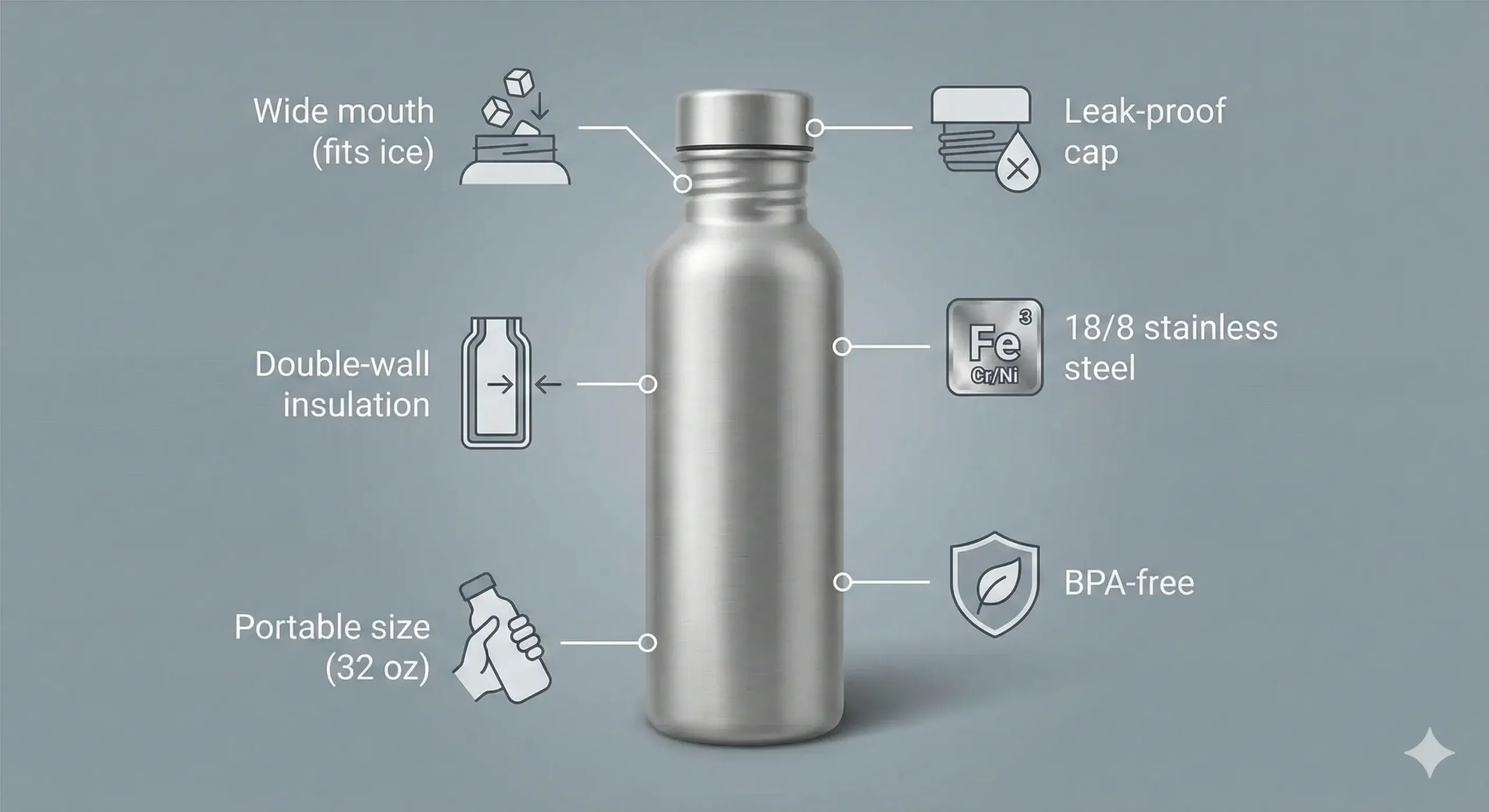 Infographic of water bottle features for summer