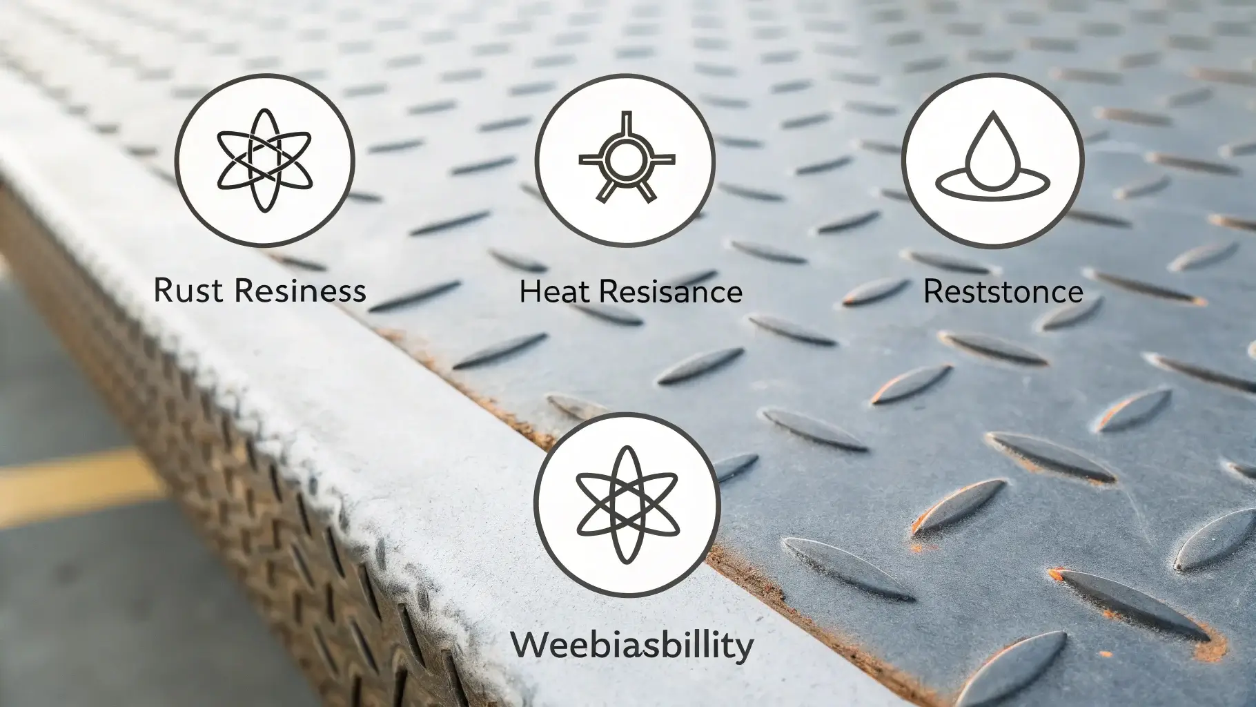 Diagram of 304 stainless steel elements: Chromium, Nickel, Carbon with benefits