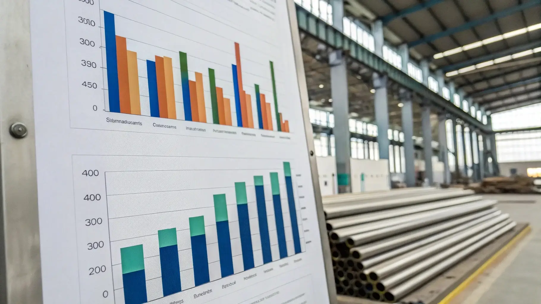 Bar chart and infographic of 304 stainless steel usage in industrial sectors