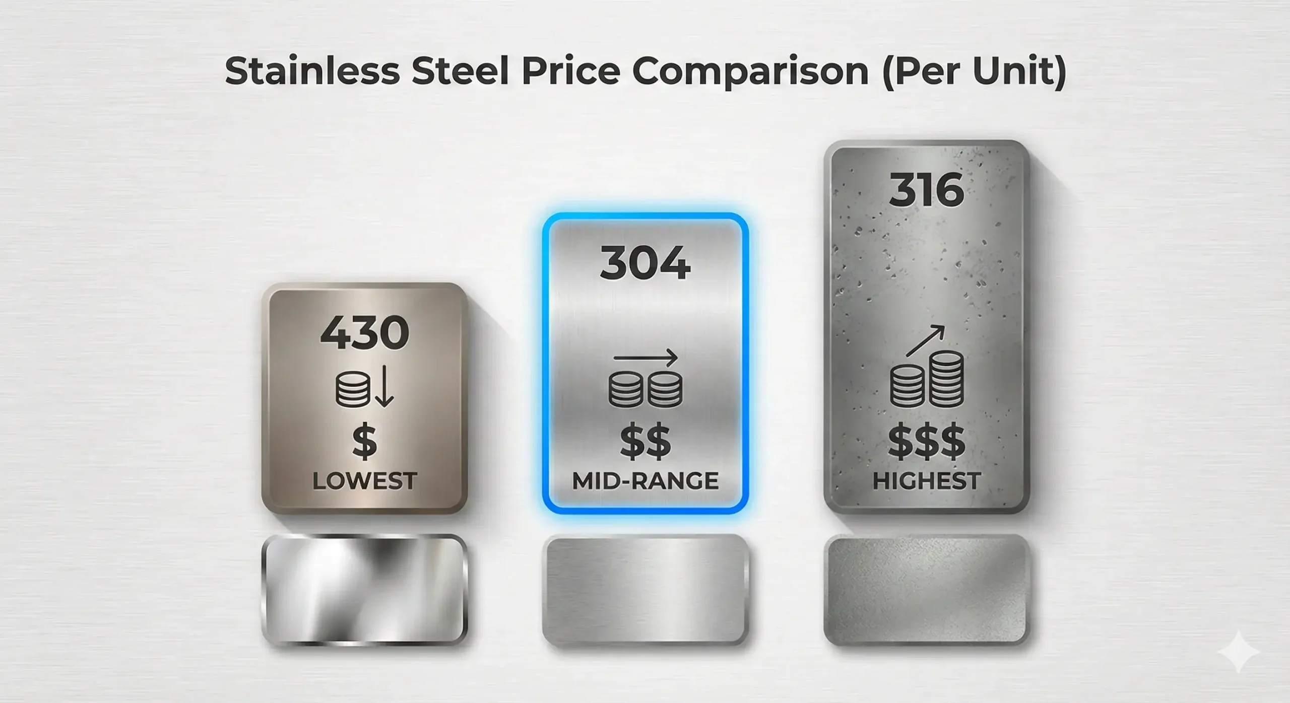 304 vs other grades 304 compared to 316 and 430 stainless steel costs