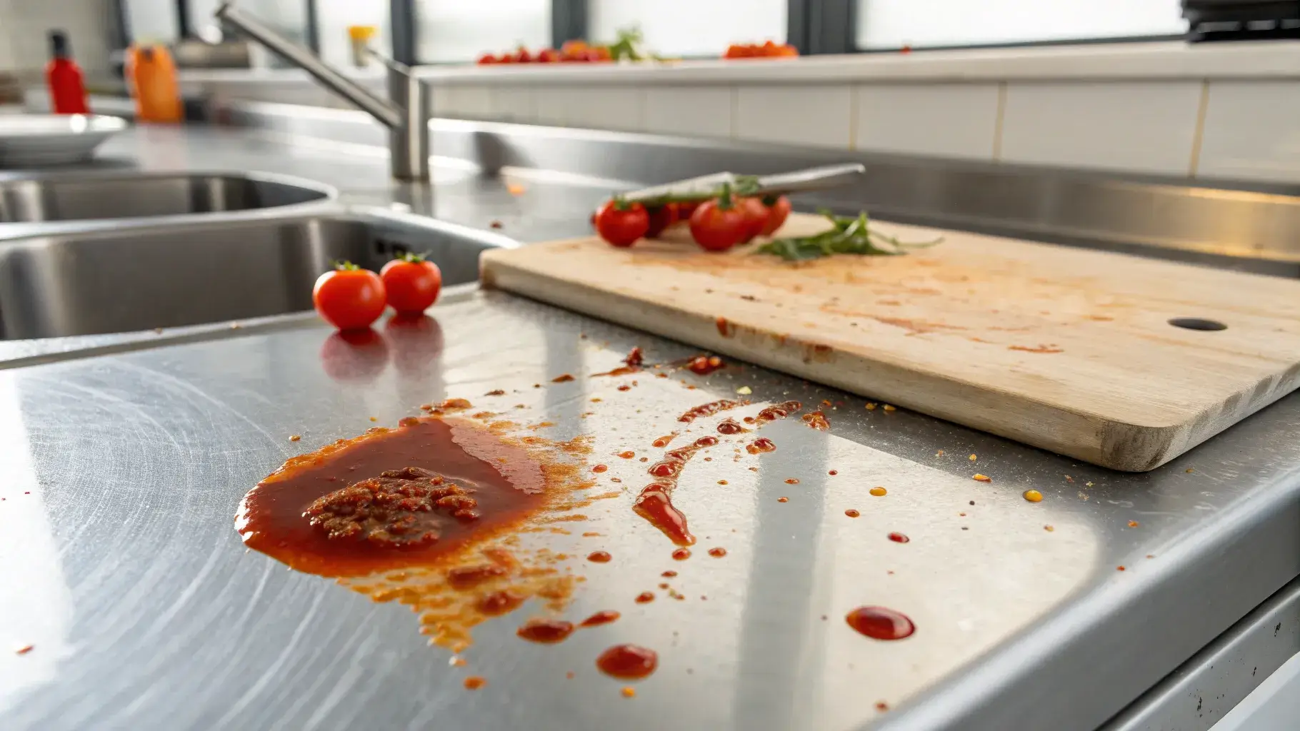 Chemical stain example Acidic spills discolor stainless steel