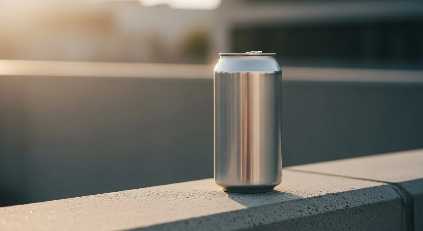 Aluminum canned water on concrete ledge