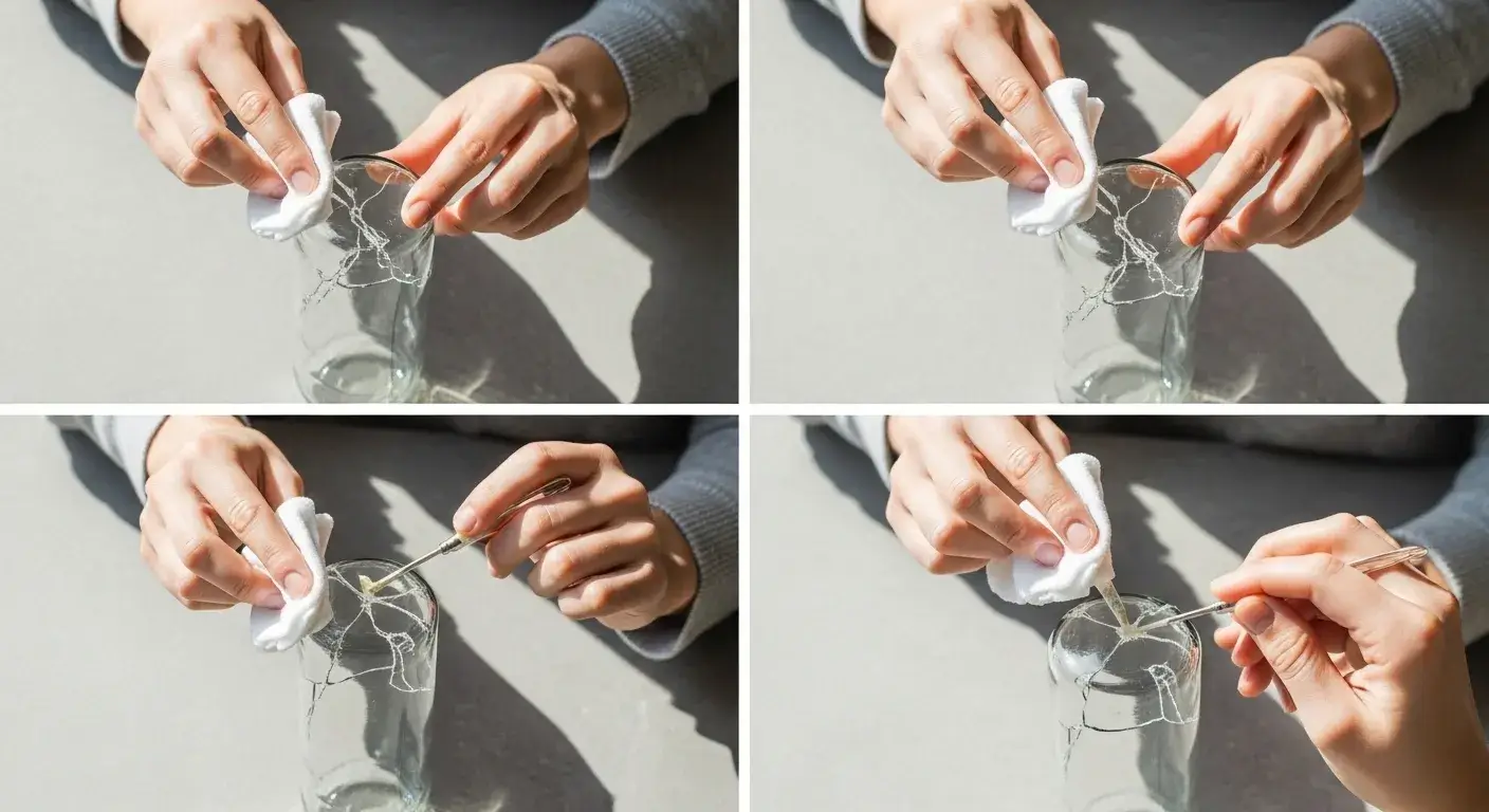 Hands cleaning and gluing cracked water bottle