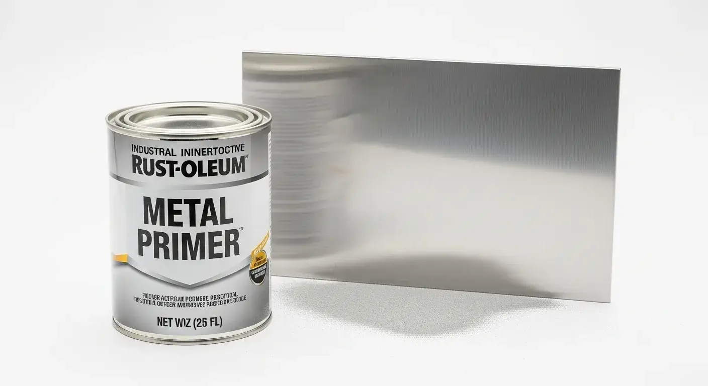 Spray can of metal primer next to stainless surface