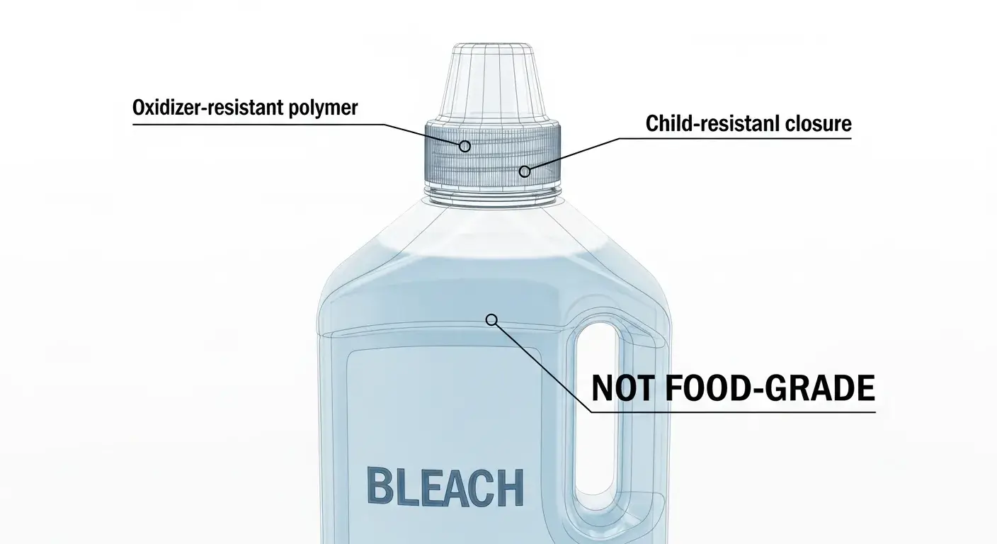 Bleach bottle cross-section showing chemical barrier layers