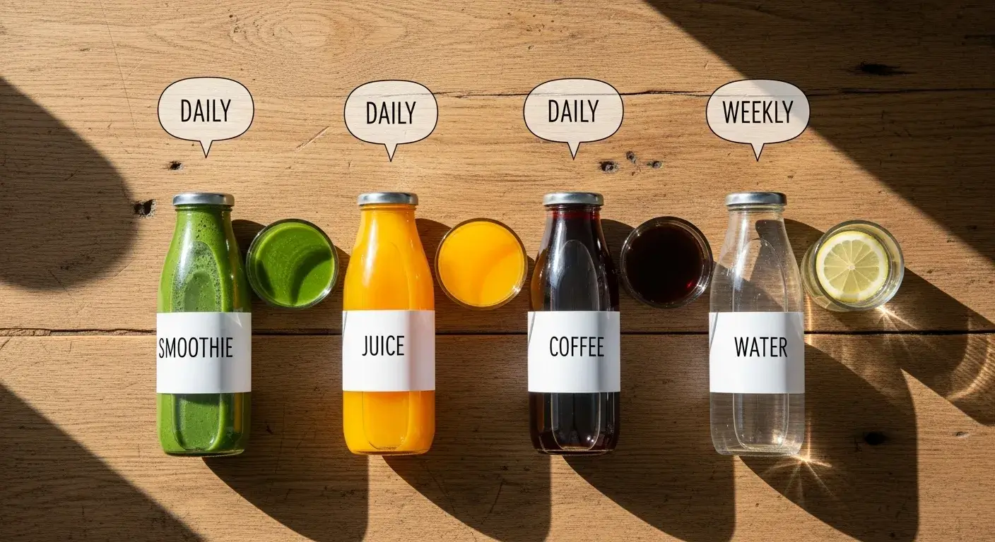 Cleaning based on drink type Different drinks beside bottles: smoothie, juice, water, coffee
