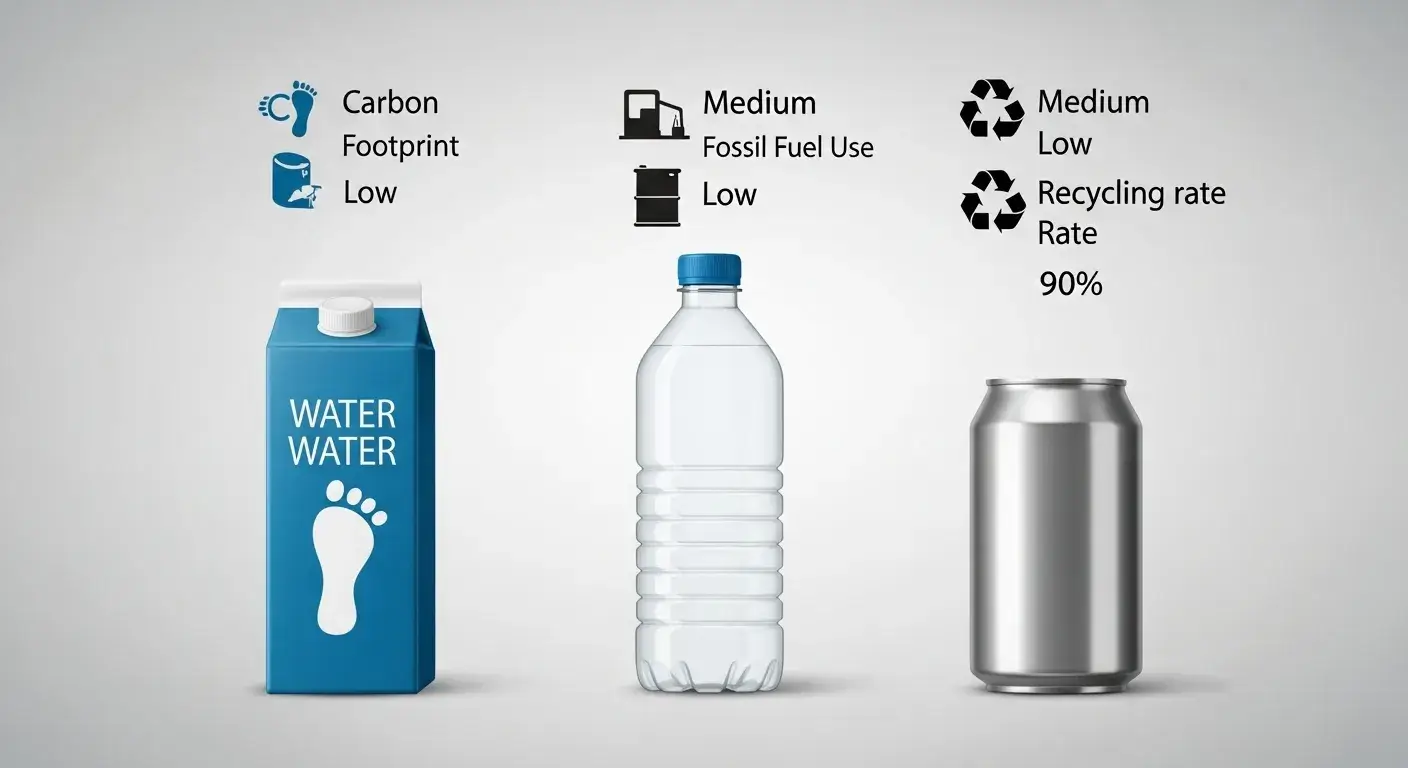 Environmental comparison graphic Boxed water vs plastic and aluminum cans