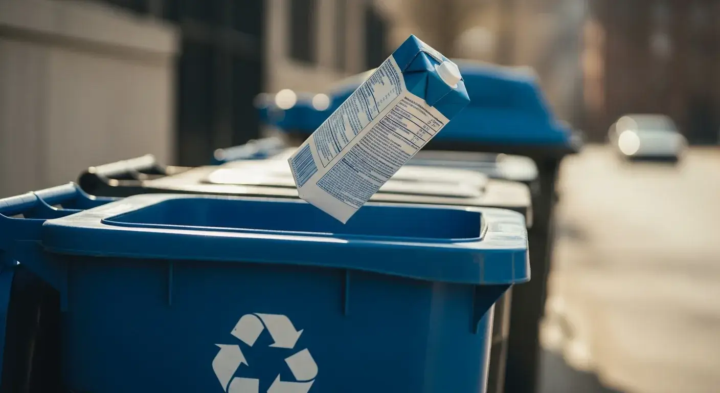 Boxed water recycling Boxed water carton in recycling bin