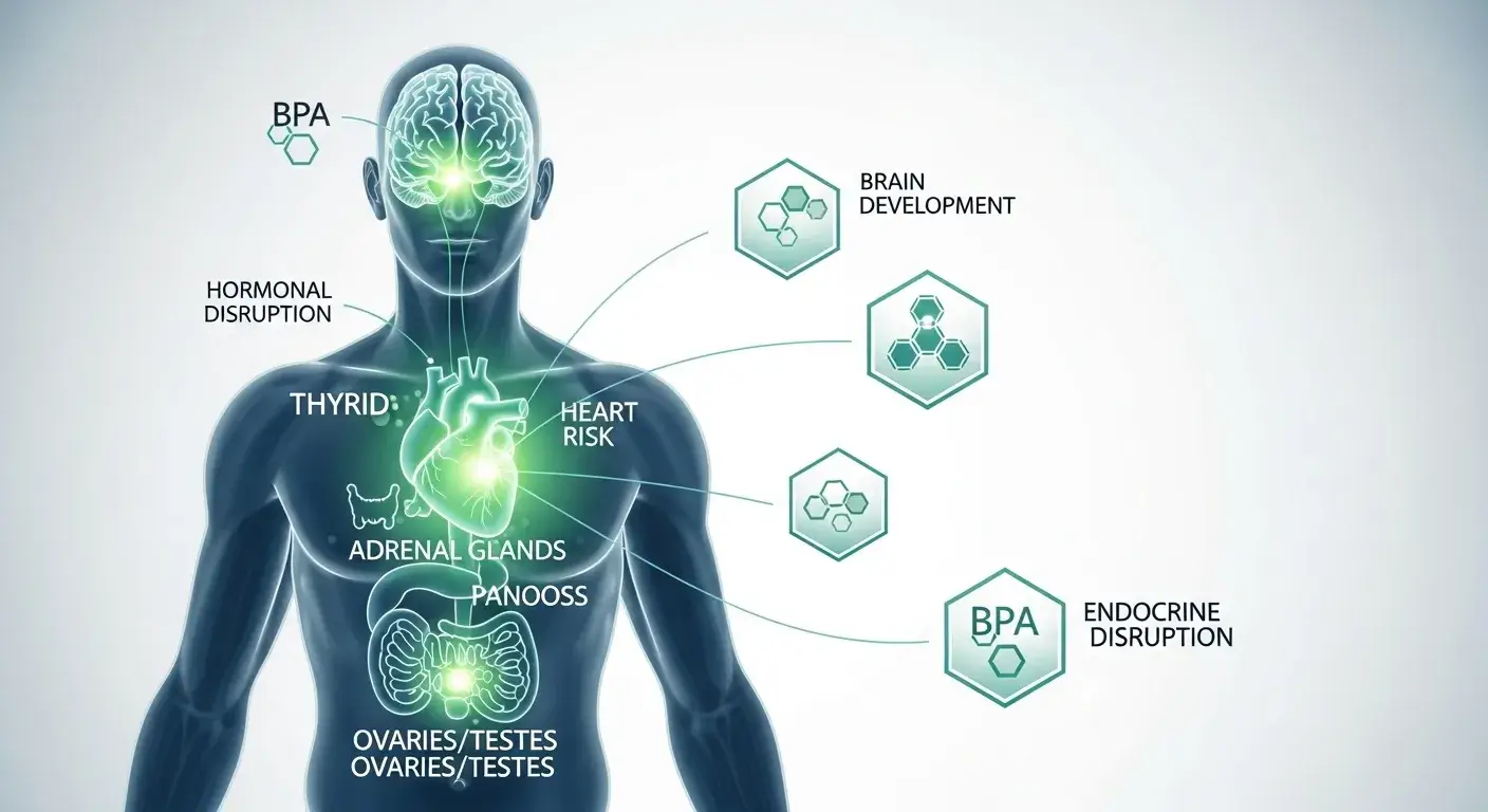 Illustration of BPA affecting human health systems