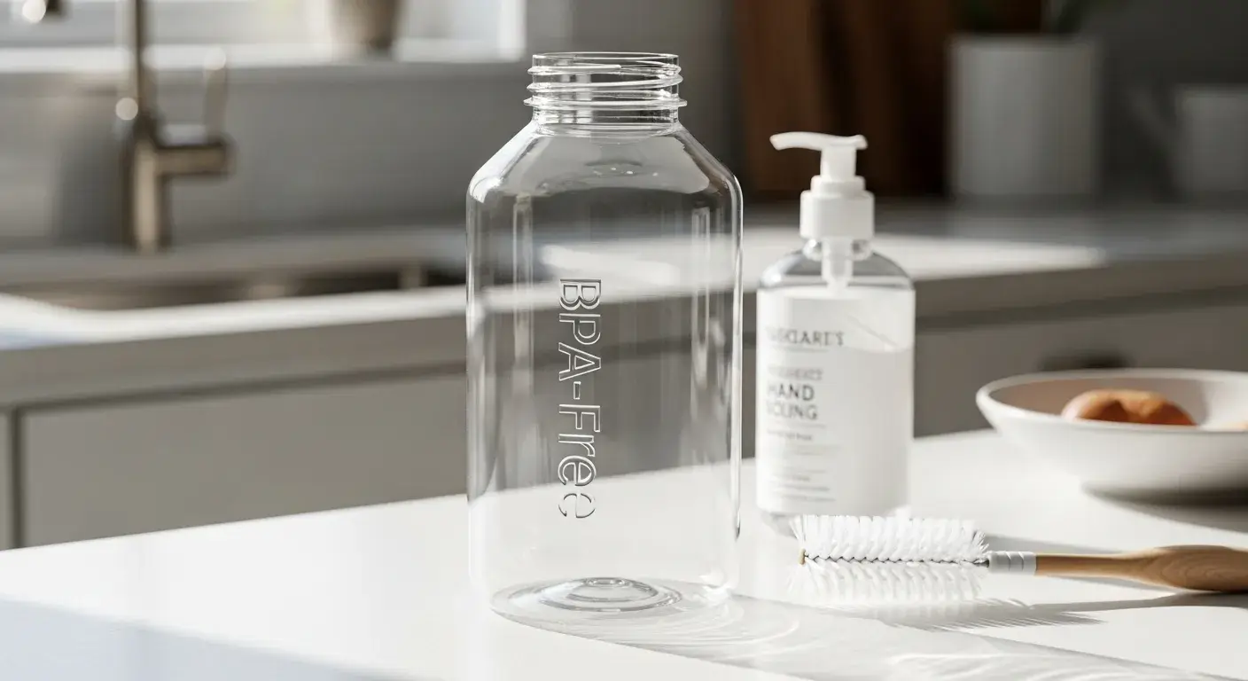 Better BPA-free options BPA-free plastic bottle with wide mouth and label