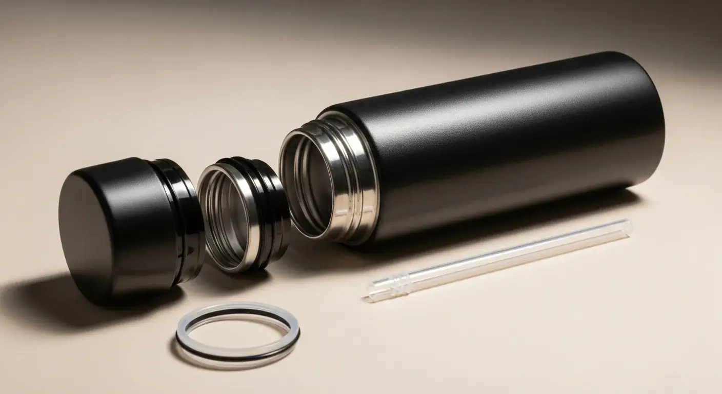 Water bottle lid and straw components highlighted