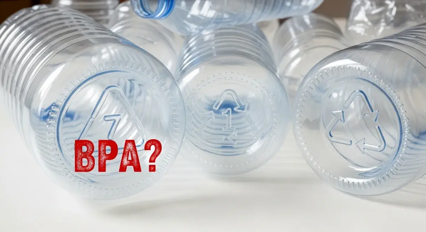 Plastic bottles with recycling codes and BPA warning