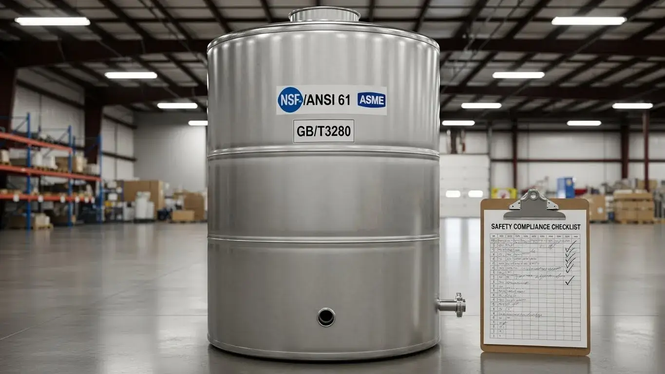 Certified tank standards Water tank with certification labels on side