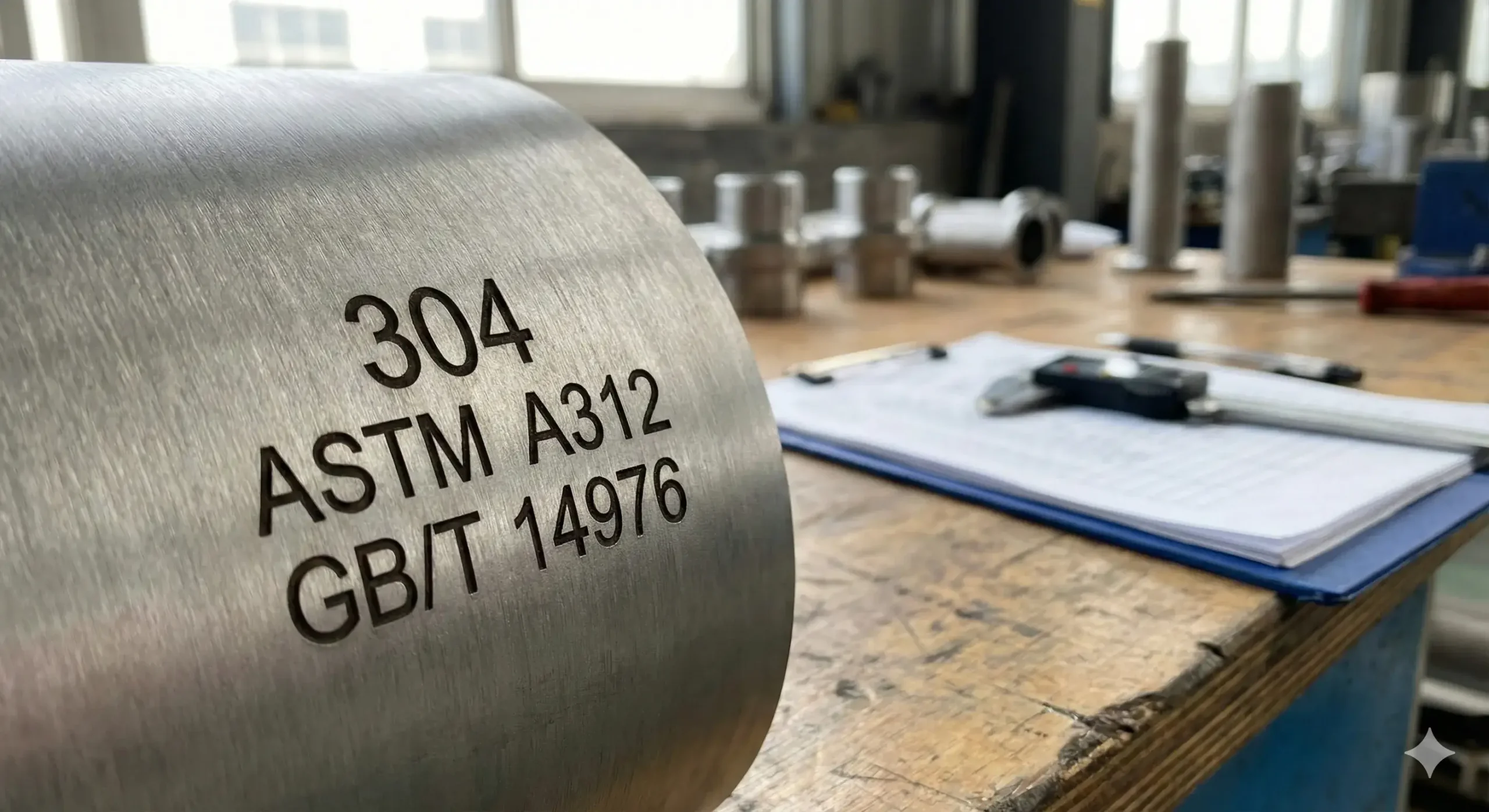 Pipe certifications and standards 304 stainless pipe with ASTM and GB certification stamps