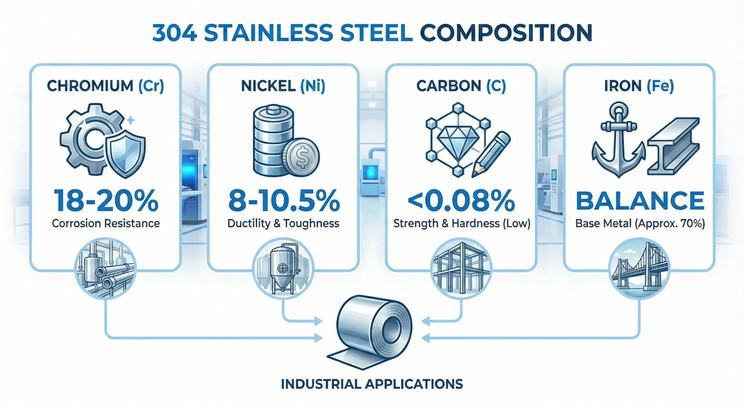304 composition table Element table showing 304 stainless steel composition