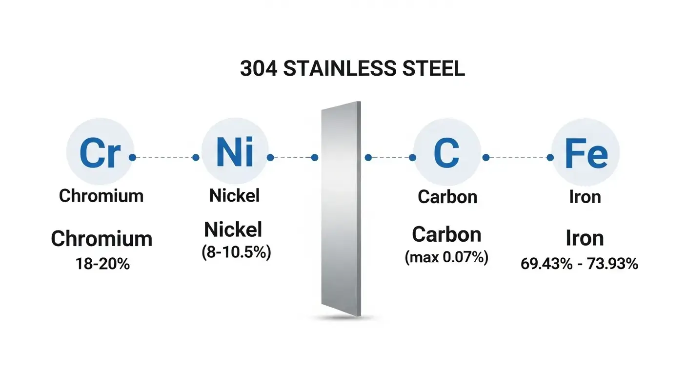 Chemical composition breakdown Table of elements in 304 stainless steel sheet