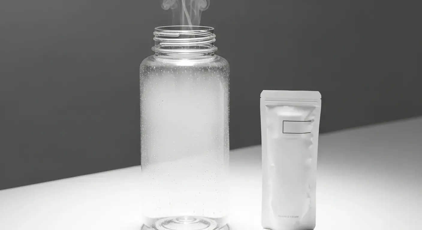 Chemical smell from new bottle Plastic water bottle releasing trapped chemical fumes