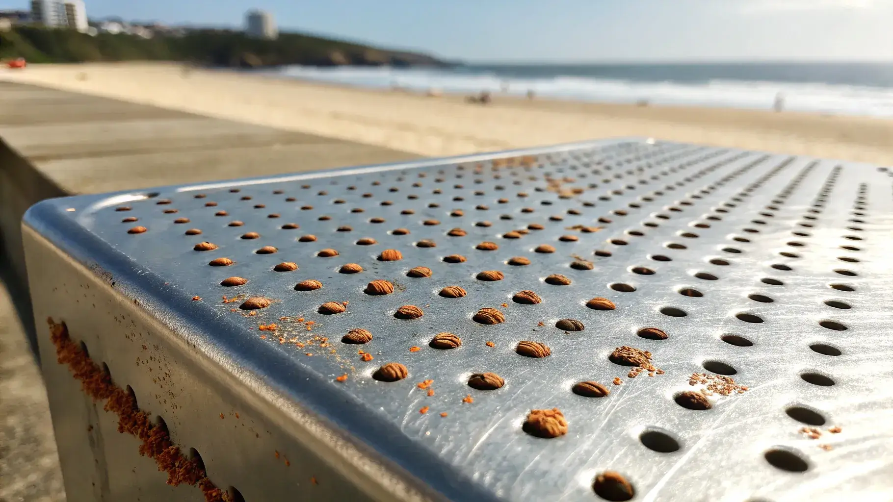 Chloride corrosion damage Pitting and rust caused by salt exposure