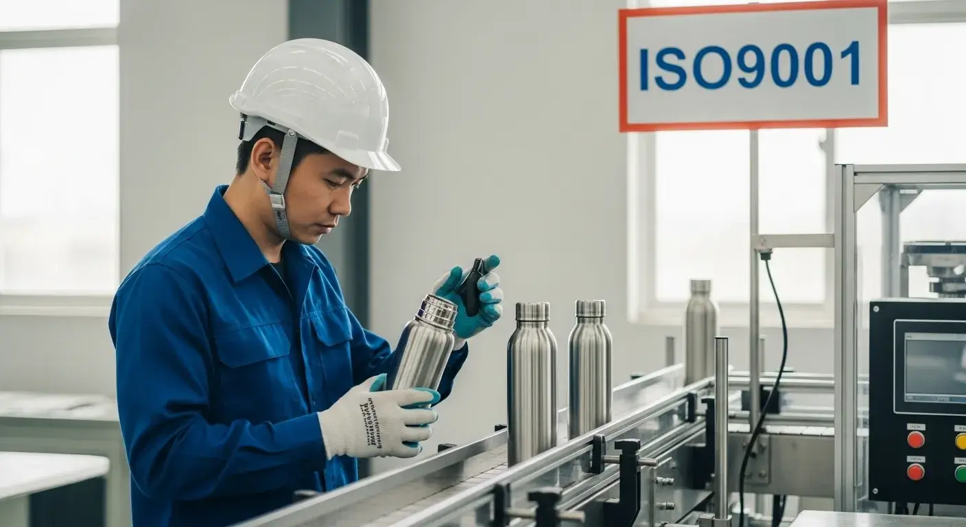 Factory engineer inspecting bottle production