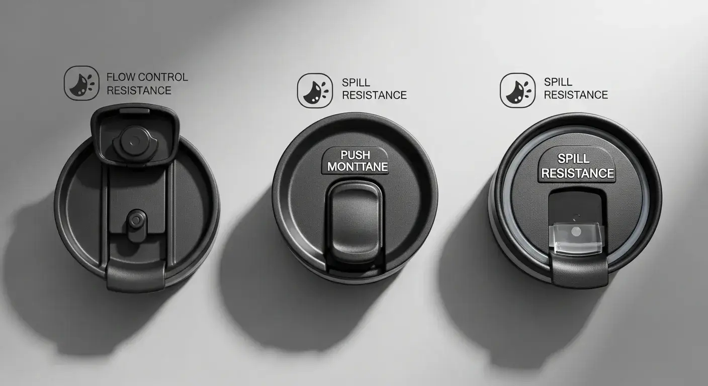 Lid type comparison Different lid types: flip-top, button, screw