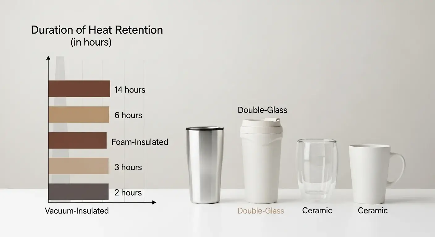 Mug type heat duration Bar chart showing heat retention by mug type