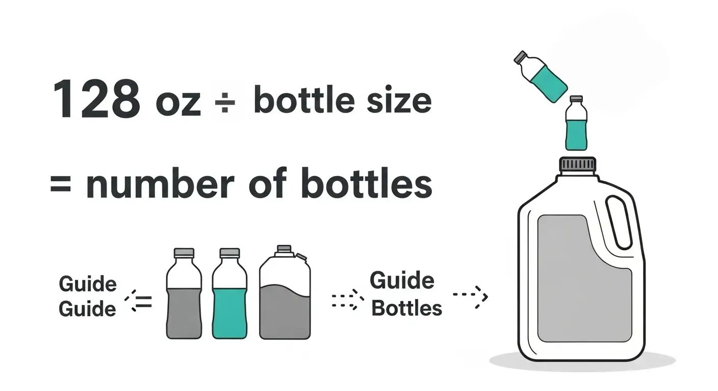 Visual formula with math and bottles converting into a gallon jug