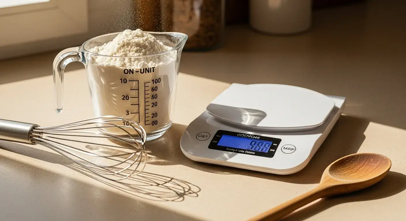 Measuring cup of liquid with liter scale