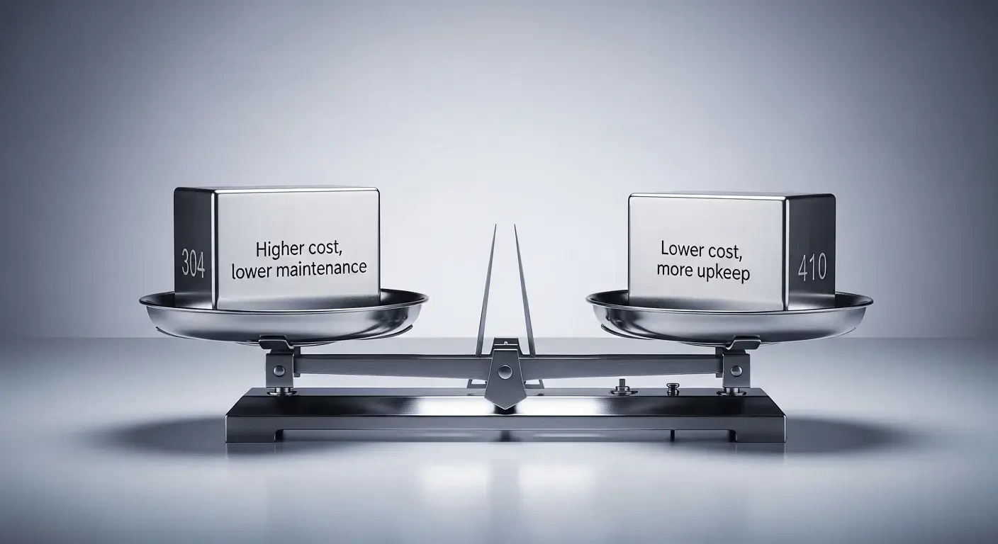 Cost and upkeep differences 304 stainless steel more expensive but lower maintenance than 410