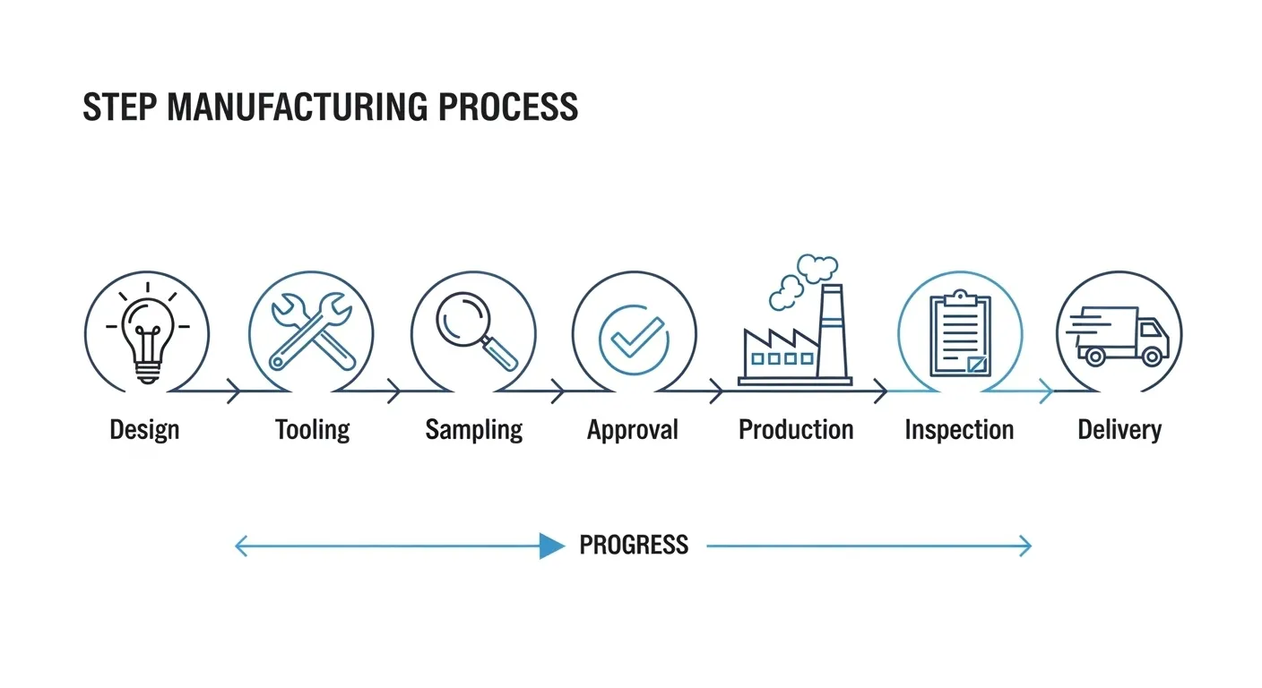 Timeline infographic showing bottle production stages
