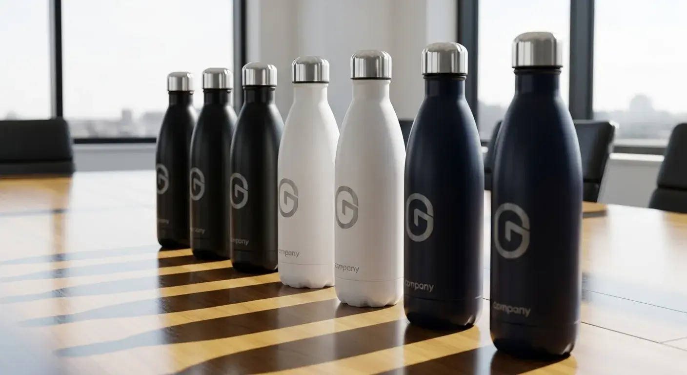Custom logo stainless bottles in office setup
