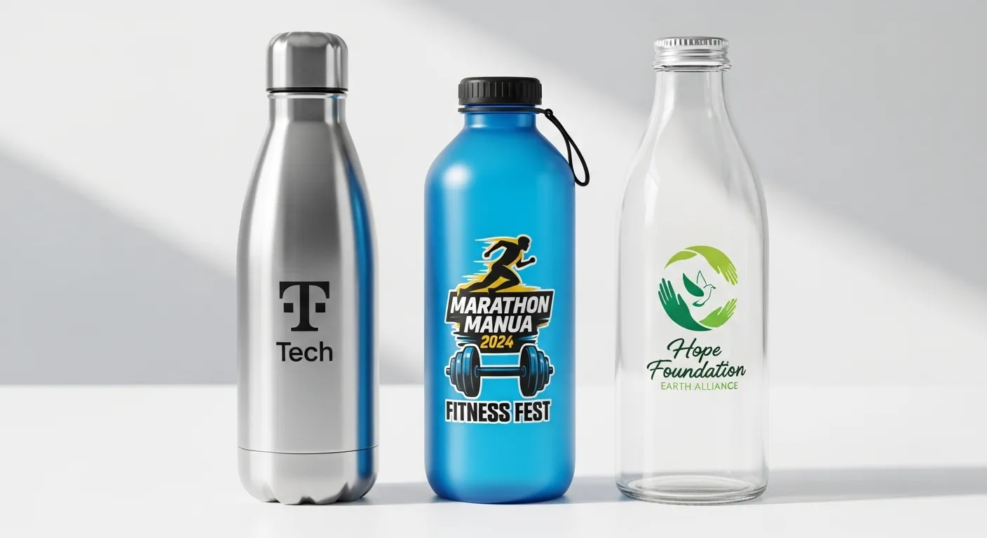Branded water bottles with logos for events and companies