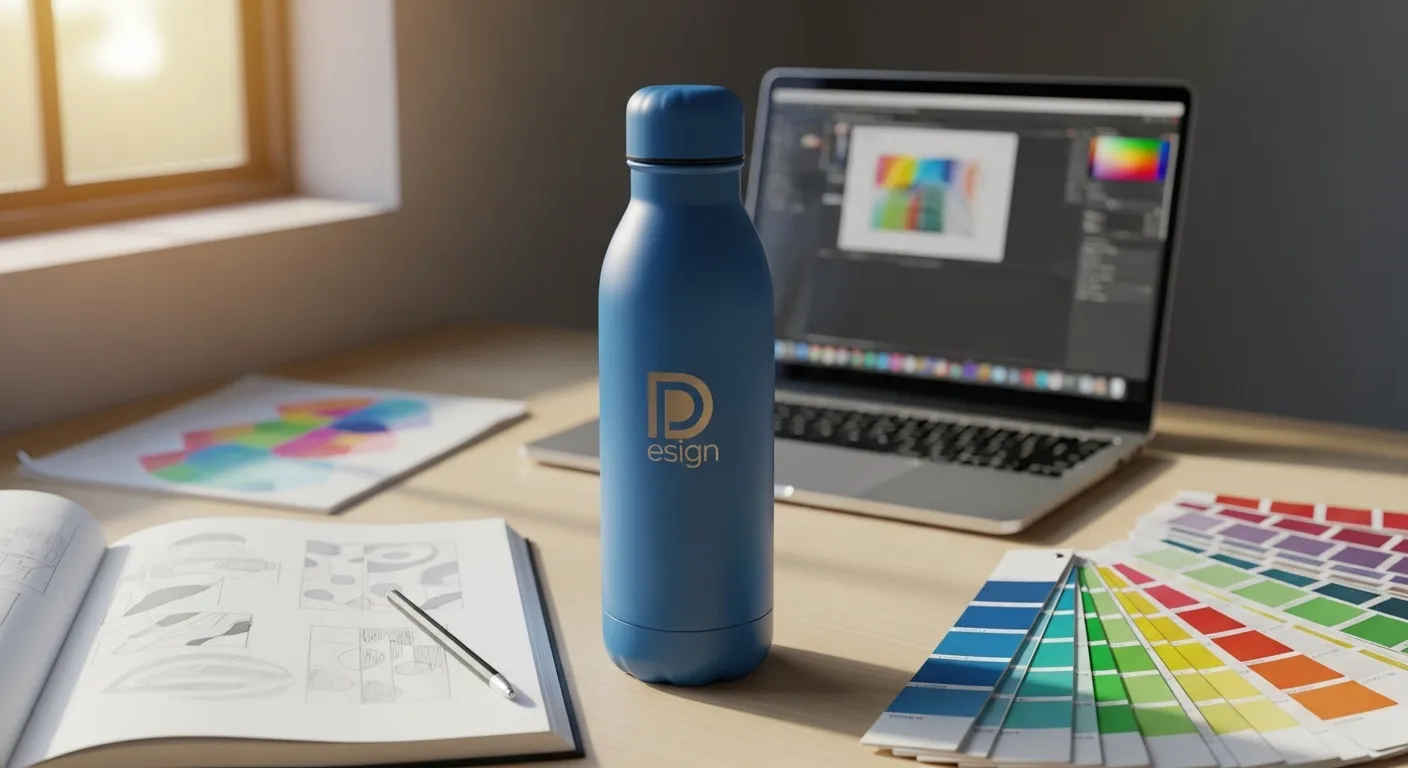 Custom-branded water bottle with design elements