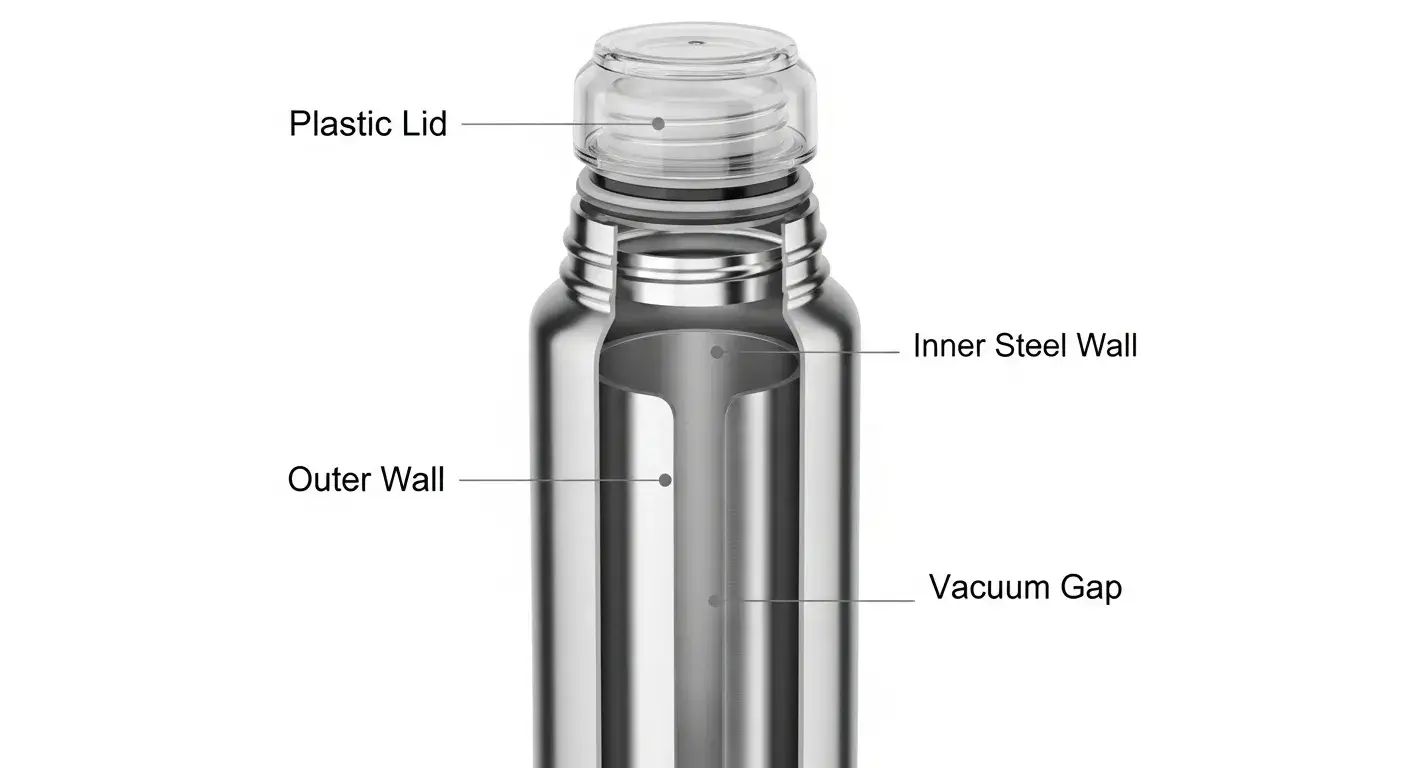 Cutaway view of double-wall insulated bottle