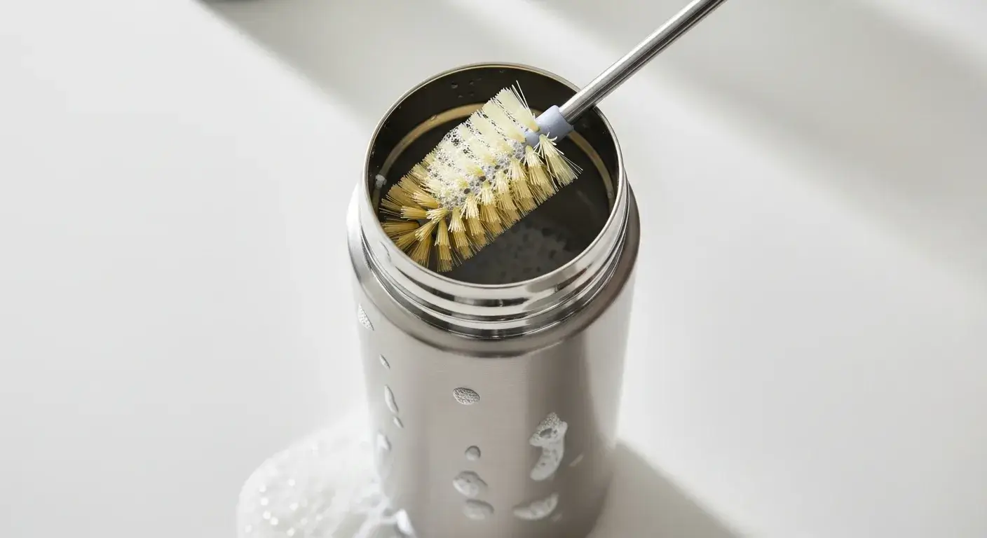 Bottle brush inside insulated stainless steel water bottle