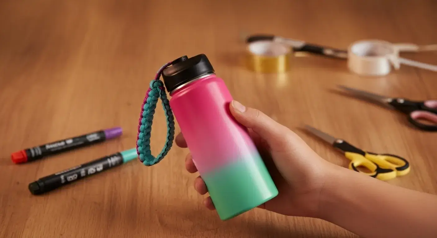 DIY bottle personalization Hand-painted bottle with paracord handle