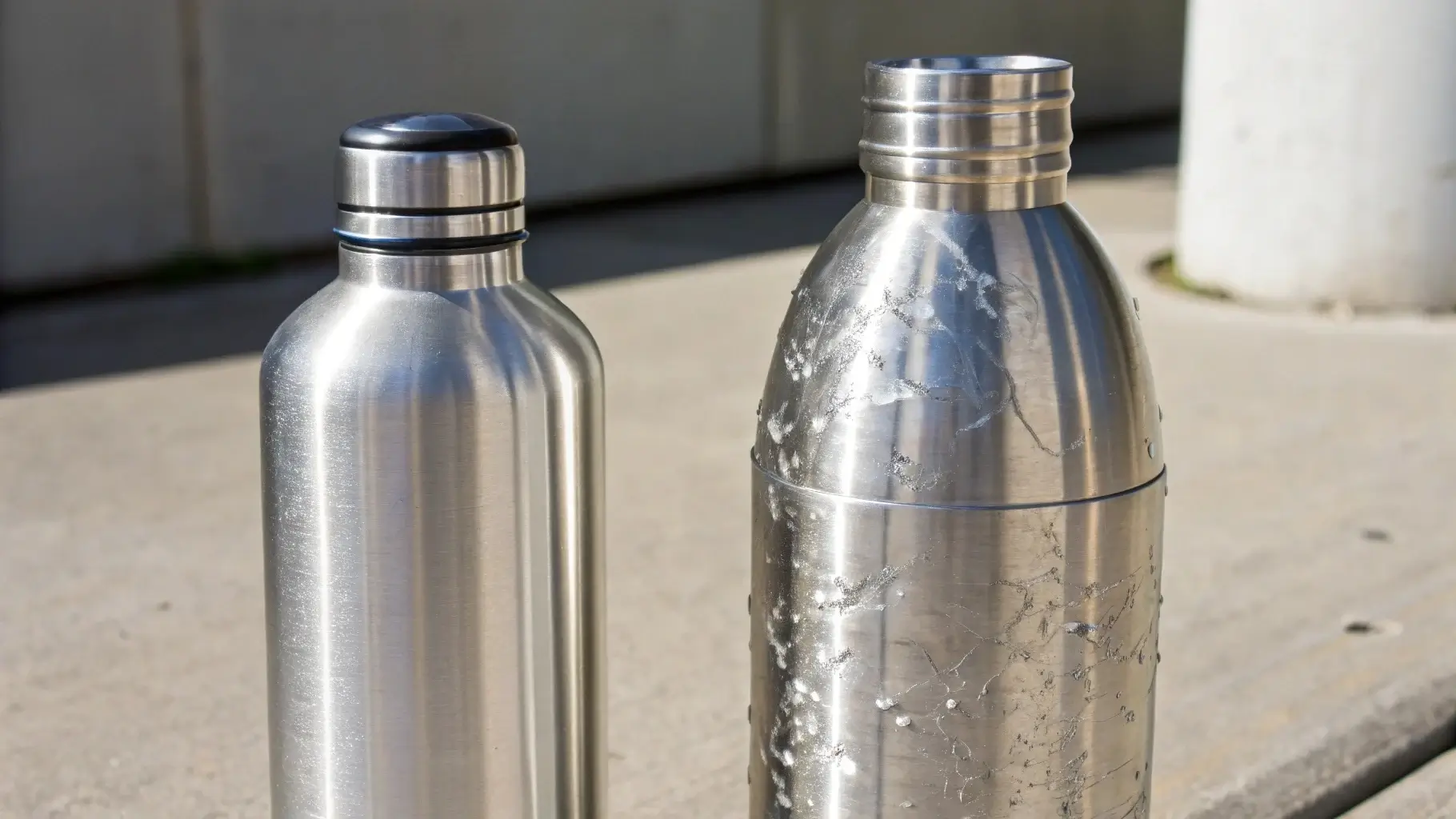 Stainless bottle with no damage beside dented and scratched aluminum bottle