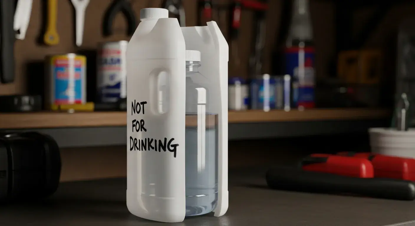 Bleach bottle used as outer shell with safe inner container